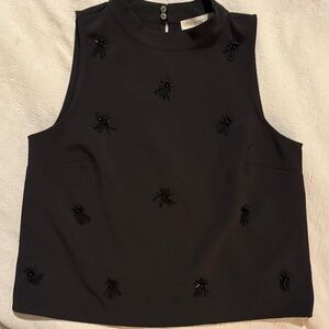 Ann Taylor Loft Black Sleeveless Top w/ beaded tassel embellishment. Sz- small